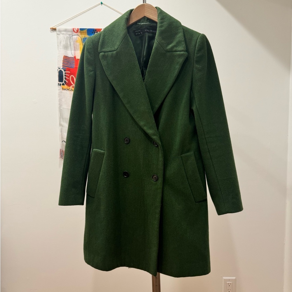 ZARA Elegant Green Double-Breasted Coat